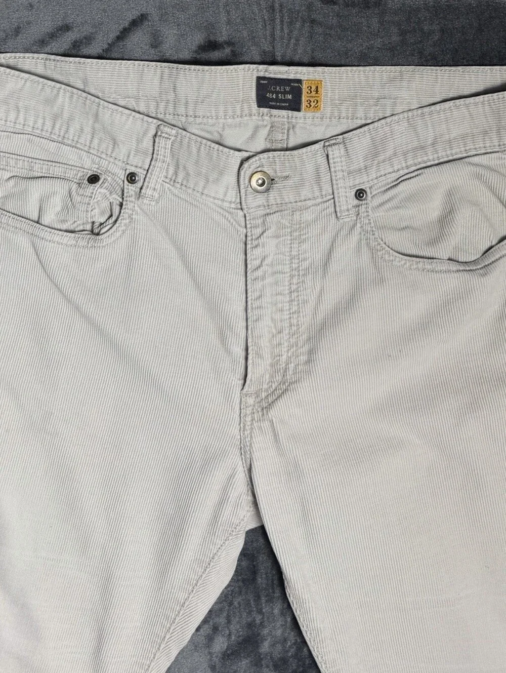 J.Crew 484 Slim Fit Corduroy Pants Mens 34x32 Tan Gray 100% Cotton Cords